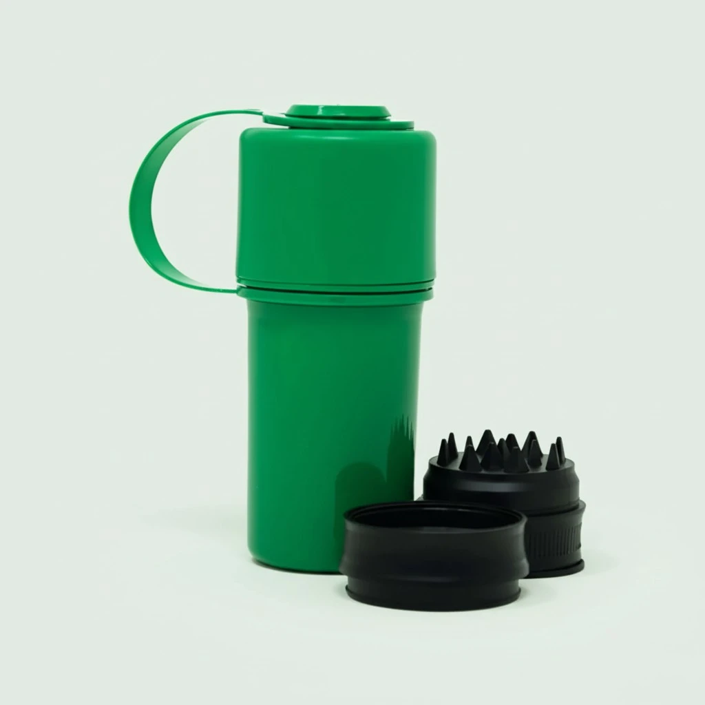 Keeper 3-in-1 Herb Grinder with Dual Storage Compartments, Smell-Proof and Water-Resistant Design, Built-In Removable Grinder, Portable & Flexible Tether for On-the-Go Use - (Green)