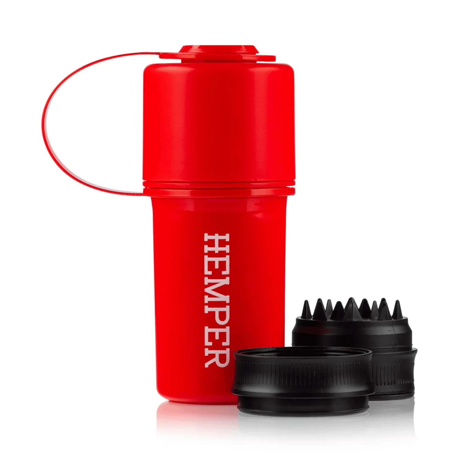 Keeper 3-in-1 Herb Grinder with Dual Storage Compartments, Smell-Proof and Water-Resistant Design, Built-In Removable Grinder, Portable & Flexible Tether for On-the-Go Use - (Red)