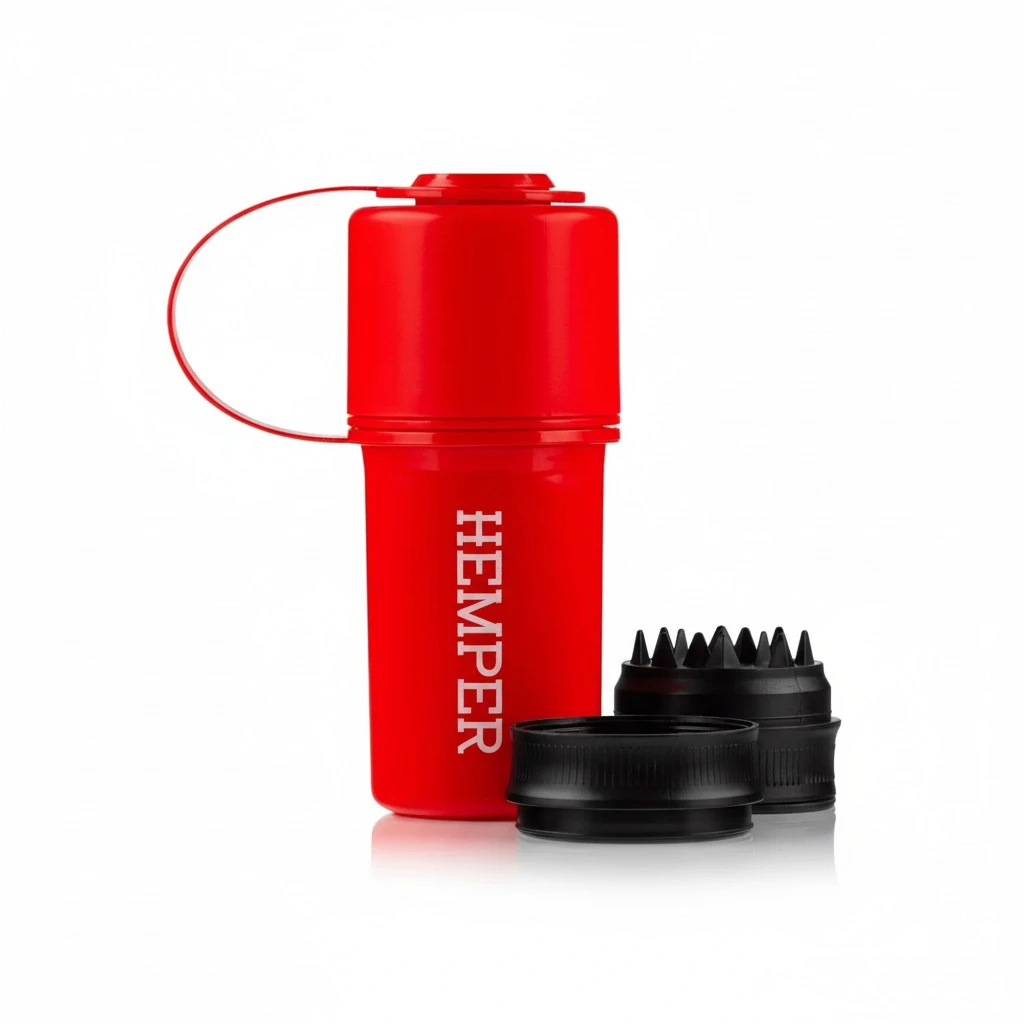 Keeper 3-in-1 Herb Grinder with Dual Storage Compartments, Smell-Proof and Water-Resistant Design, Built-In Removable Grinder, Portable & Flexible Tether for On-the-Go Use - (Red)