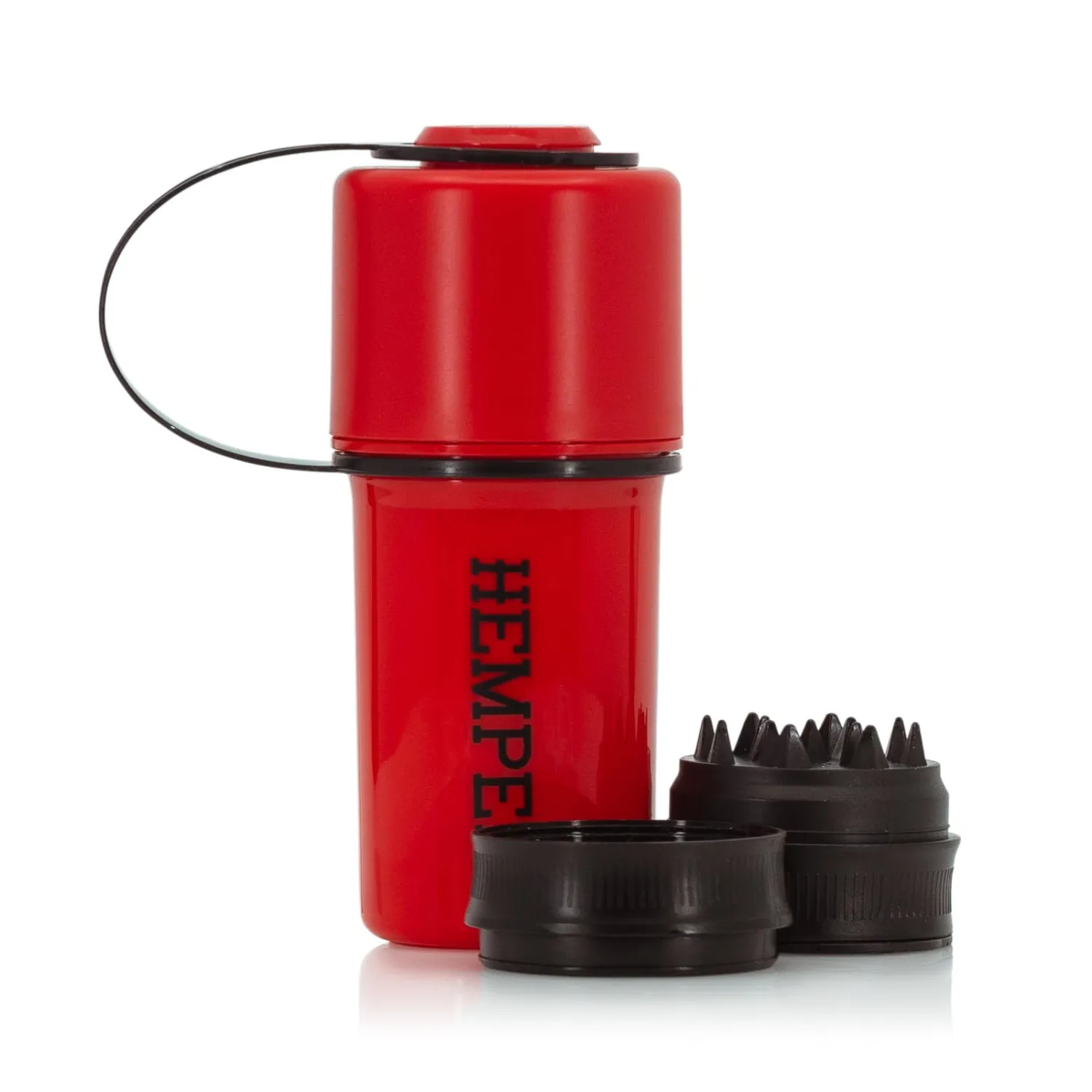 Keeper 3-in-1 Herb Grinder with Dual Storage Compartments, Smell-Proof and Water-Resistant Design, Built-In Removable Grinder, Portable & Flexible Tether for On-the-Go Use - (Red & Black)