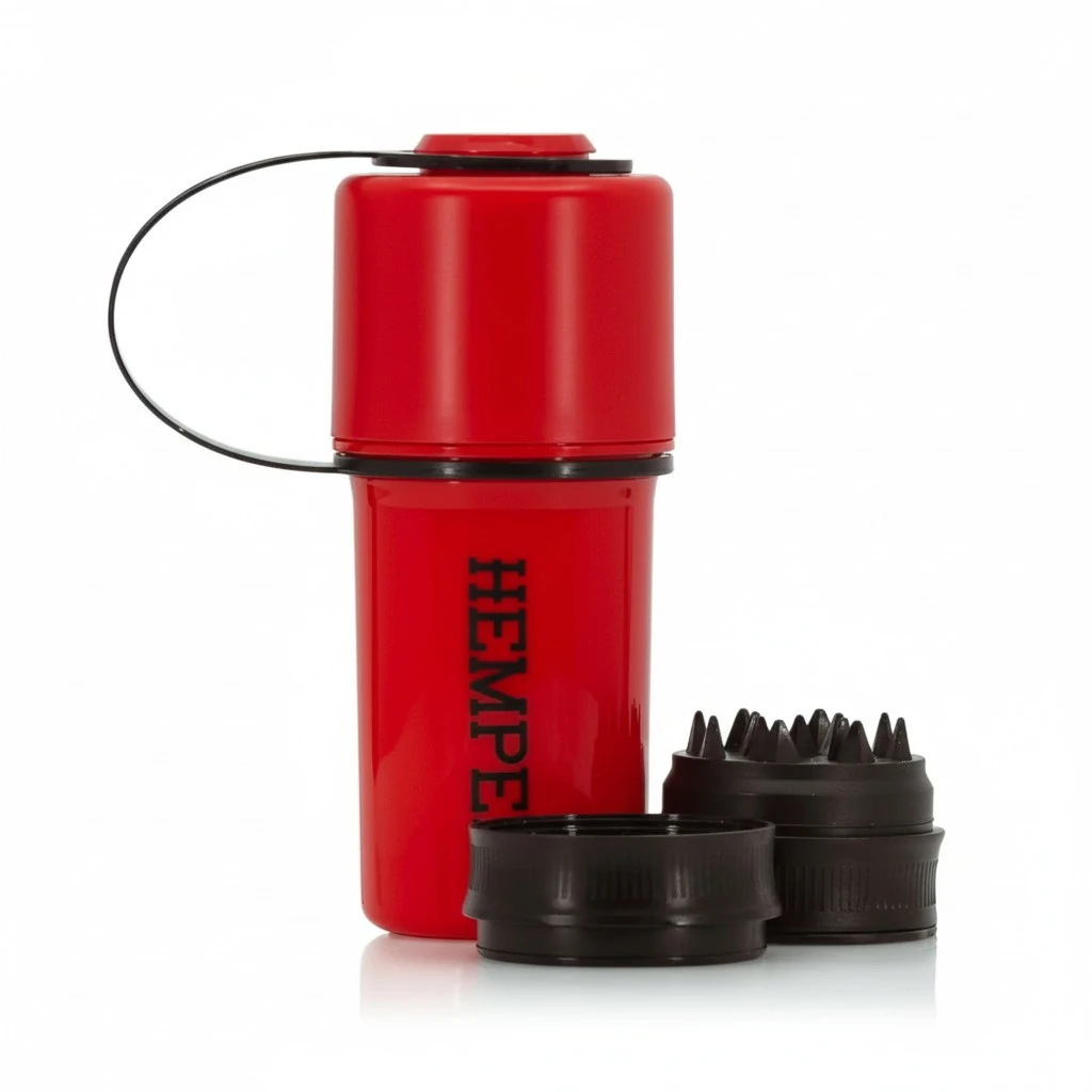 Keeper 3-in-1 Herb Grinder with Dual Storage Compartments, Smell-Proof and Water-Resistant Design, Built-In Removable Grinder, Portable & Flexible Tether for On-the-Go Use - (Red & Black)