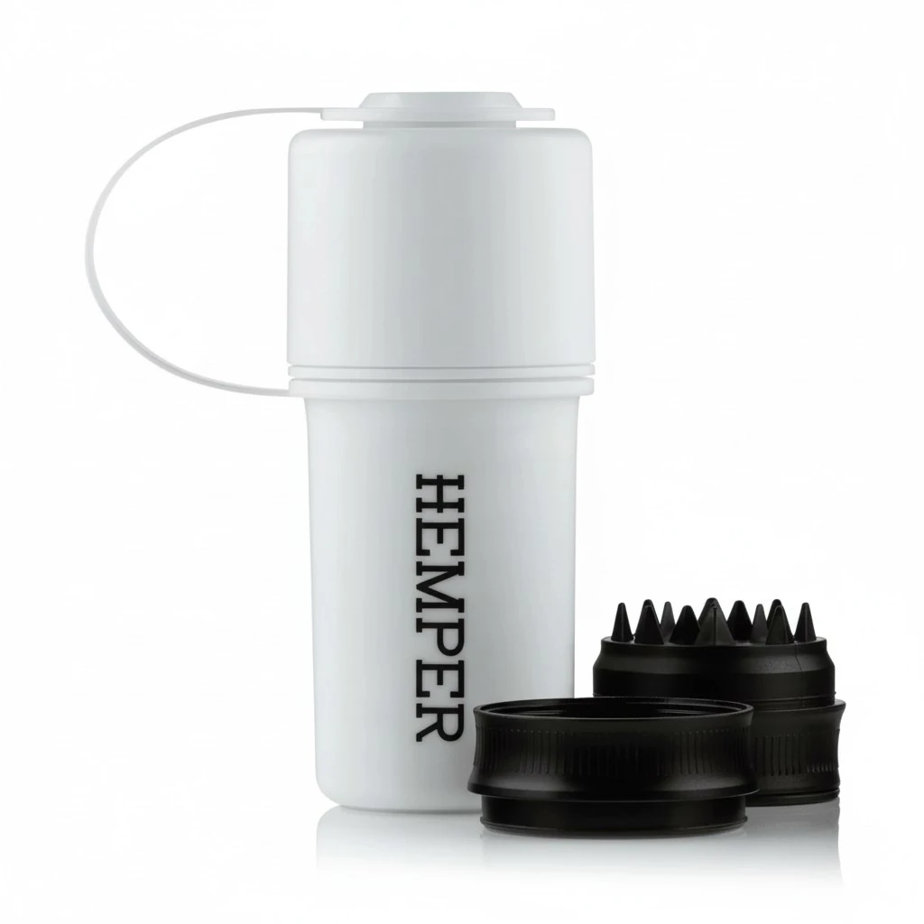 Keeper 3-in-1 Herb Grinder with Dual Storage Compartments, Smell-Proof and Water-Resistant Design, Built-In Removable Grinder, Portable & Flexible Tether for On-the-Go Use - (White)