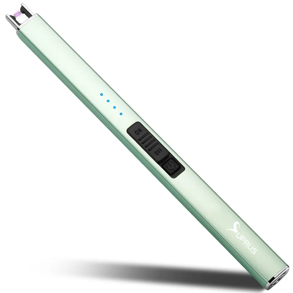 SUPRUS Electric Lighter Arc Windproof Flameless USB Rechargeable Lighter with Safety Lock for Candle BBQ Camping (Green)