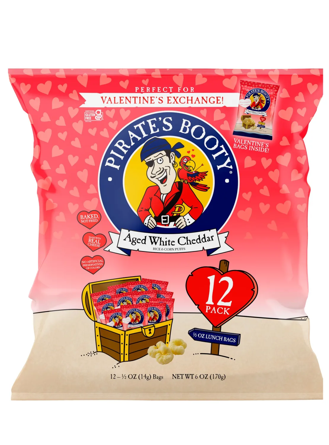 Pirate's Booty Aged White Cheddar Cheese Puffs, Gluten Free, 0.5 Ounce Individual Snack Size Bags (Pack of 12)