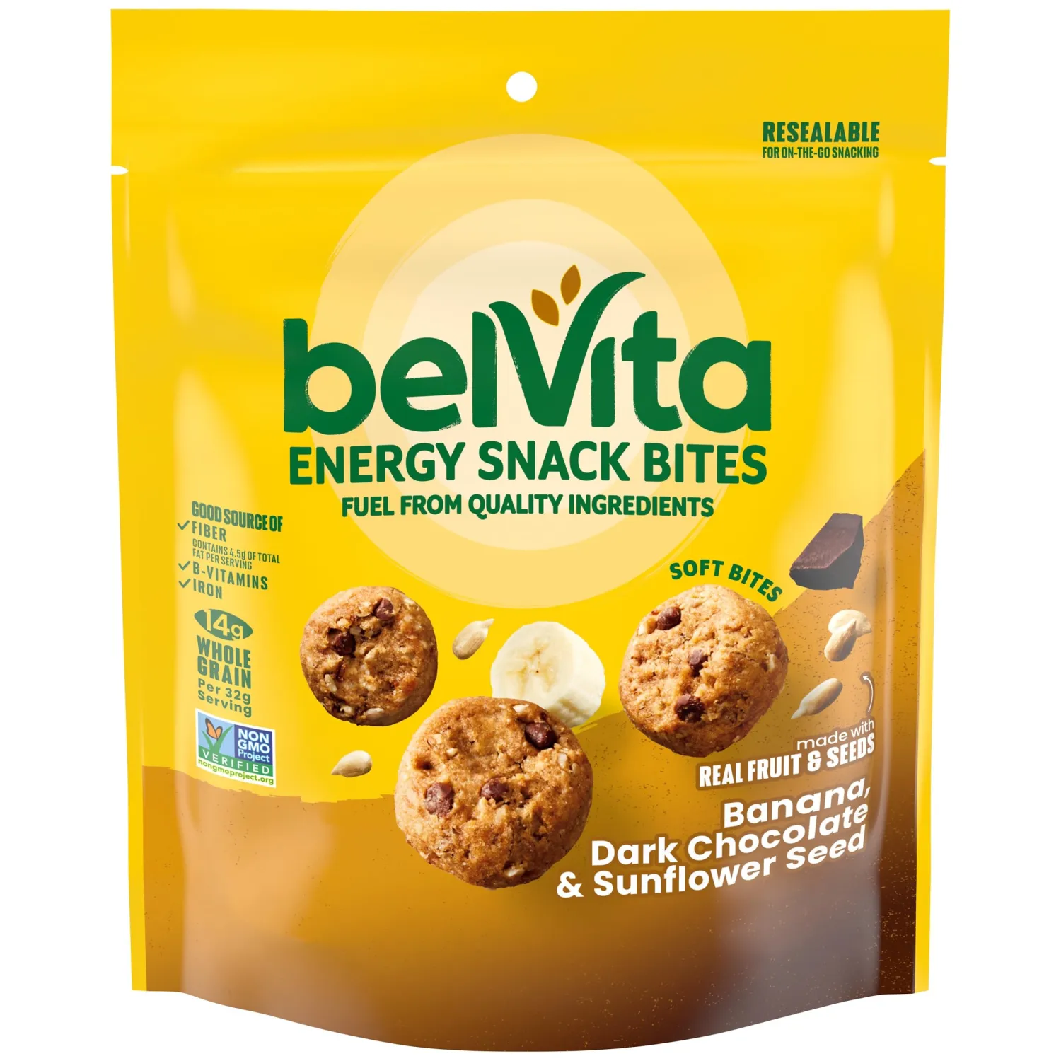 belVita Energy Snack Bites, Banana, Dark Chocolate and Sunflower Seed, 5 oz Bag