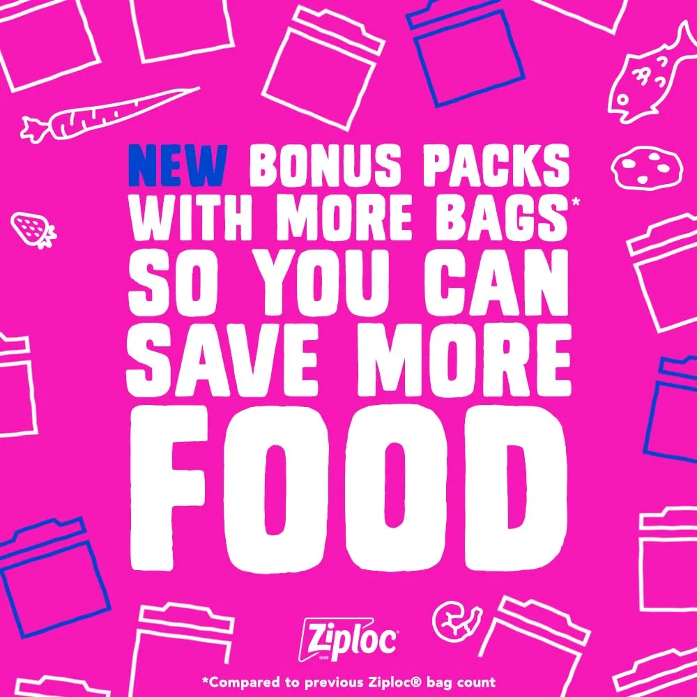 Ziploc Snack Bags with EasyGuide Texture, Small Plastic Storage Bags with Grip 'N Seal Technology, 108 Bags Total