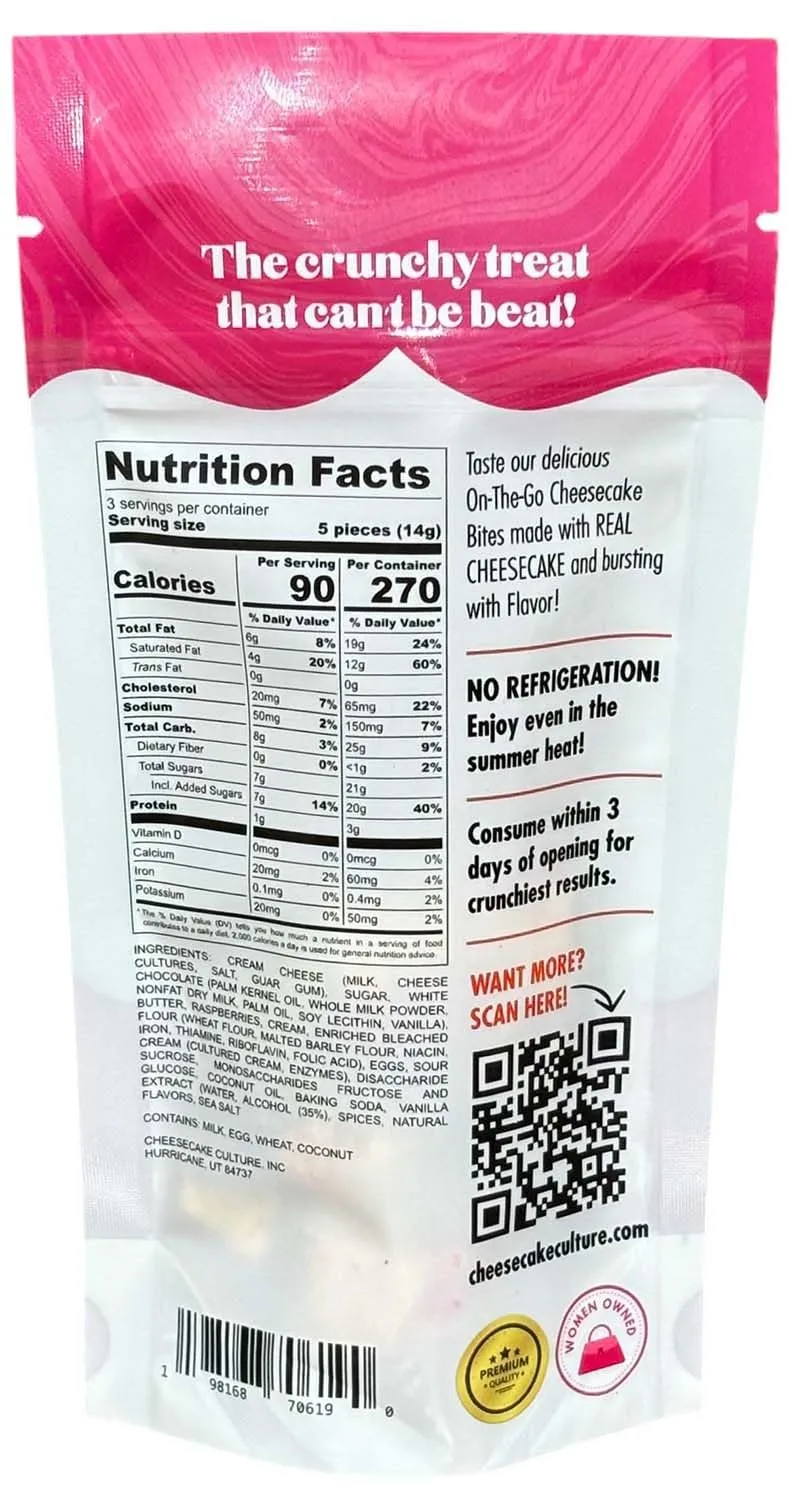 Cheesecake Culture Freeze-Dried Cheesecake Bites - White Chocolate Raspberry Flavor, Crunchy Bite-Sized Snacks, Rich & Tart Goodies - 15 Pieces Per Bag, 1.5oz (1 Pack)