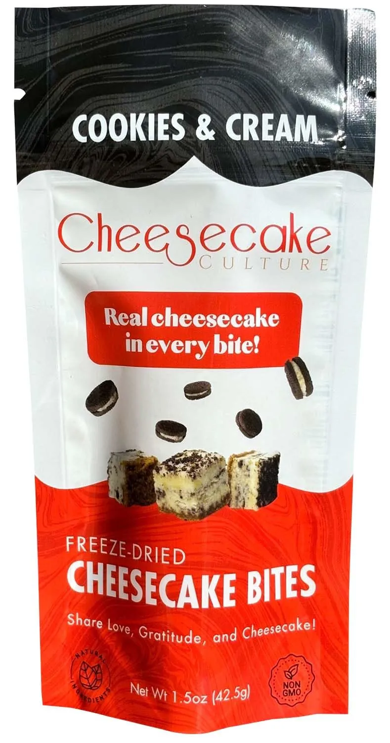 Cheesecake Culture Freeze-Dried Cheesecake Bites - Cookies and Cream Flavor, Crunchy Bite-Sized Snacks, Rich & Tart Goodies - 15 Pieces Per Bag, 1.5oz (1 Pack)