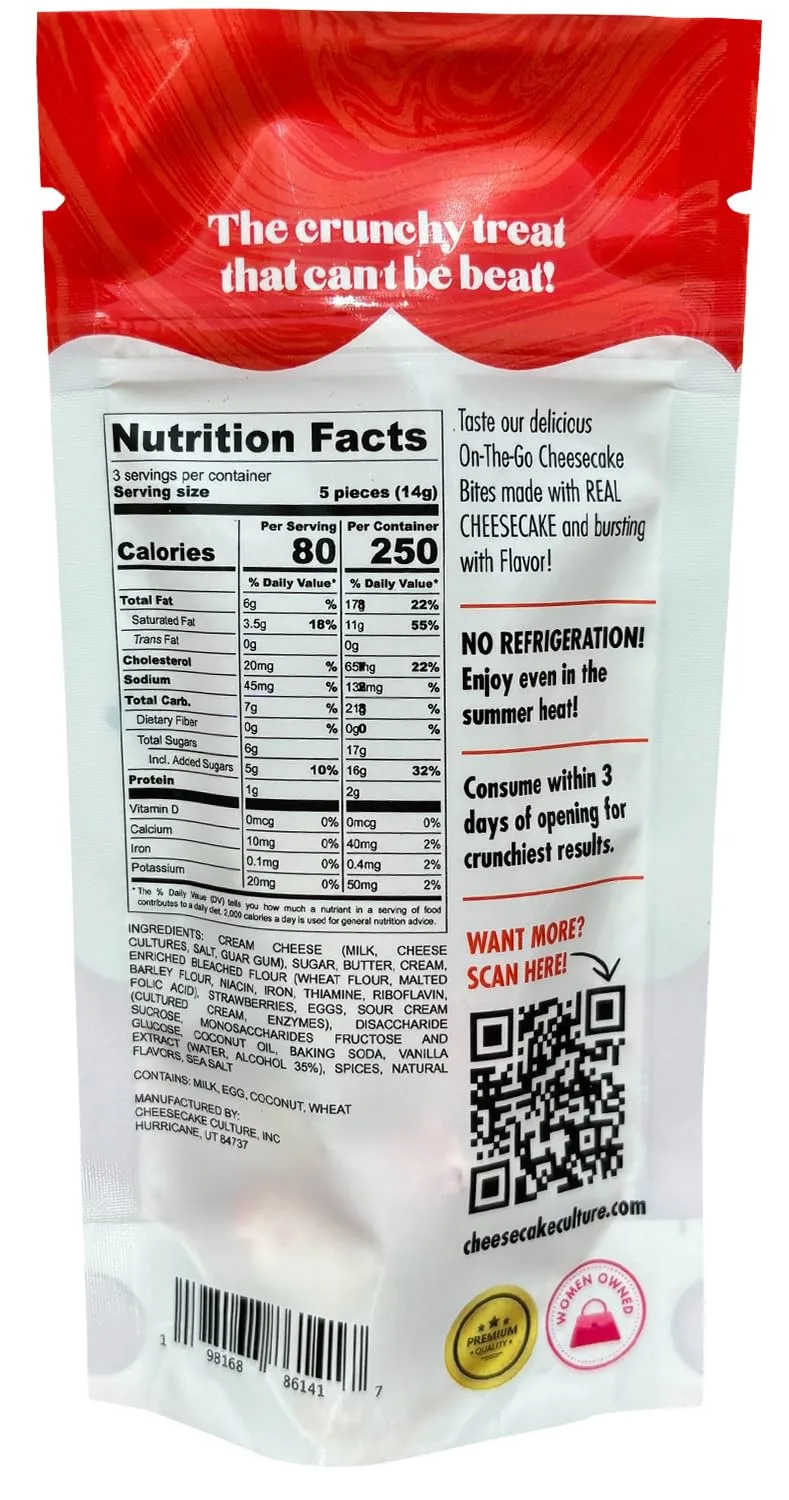 Cheesecake Culture Freeze-Dried Cheesecake Bites - Cookies and Cream Flavor, Crunchy Bite-Sized Snacks, Rich & Tart Goodies - 15 Pieces Per Bag, 1.5oz (1 Pack)