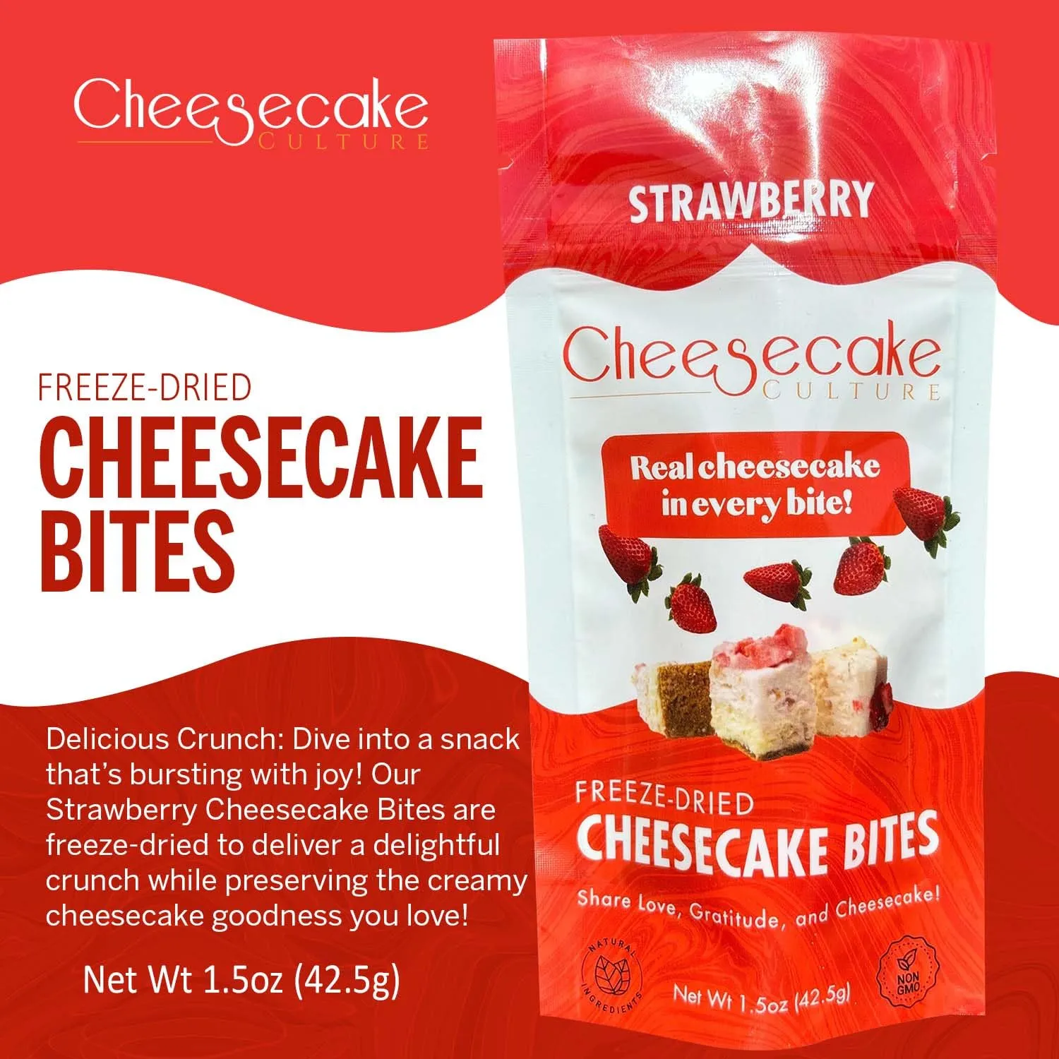 Cheesecake Culture Freeze-Dried Bites Variety Pack - White Chocolate Raspberry, Strawberry, Cookies & Cream, Crunchy Snacks - 1.5oz Each (3 Pack)