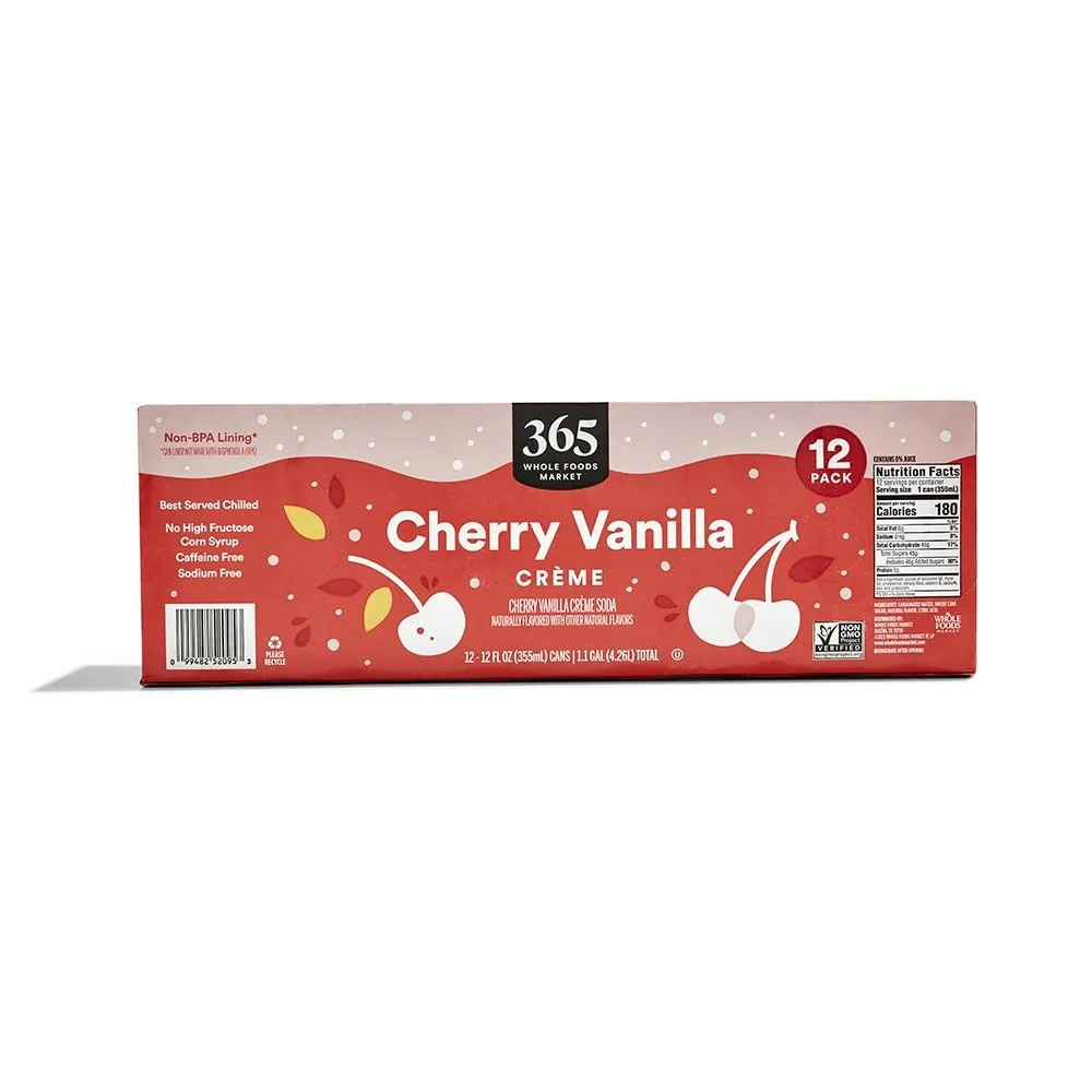 365 By Whole Foods Market, Soda Cherry Vanilla Creme, 12 Fl Oz, 12 Pack