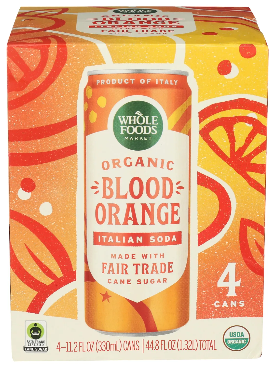 Whole Foods Market 4 Pack Organic Italian Soda, Blood Orange, 11.2 Fluid Ounce (Pack of 4)