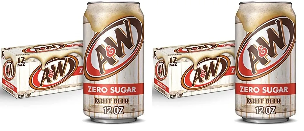 A&W Zero Sugar Root Beer Soda, 12 fl. oz. Cans, 12 Pack (Pack of 2)