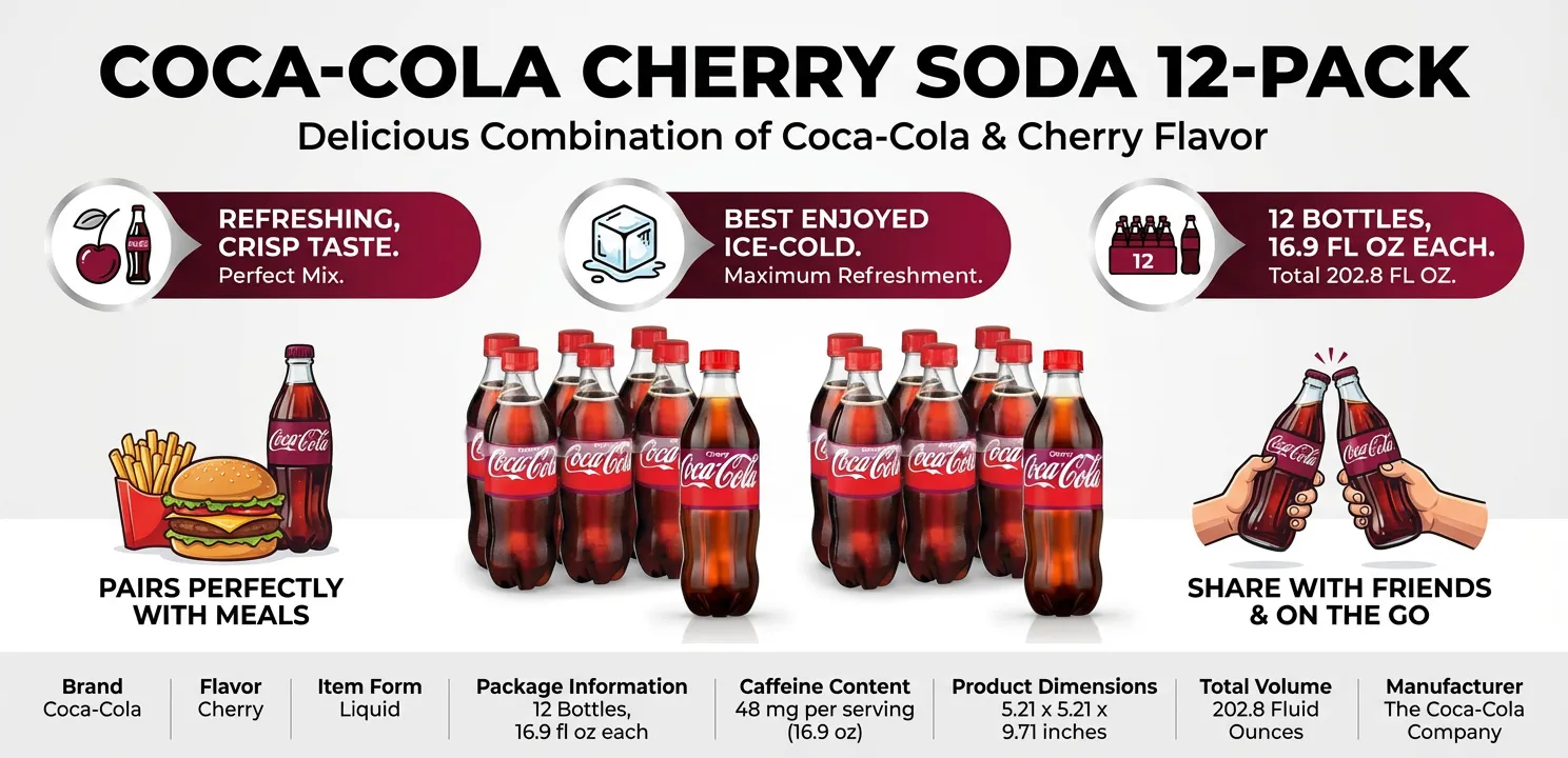 Coca-Cola Cherry Soda Soft Drink, 16.9 fl oz, 12 Pack