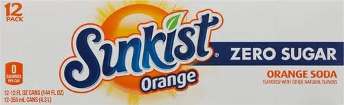 Sunkist Zero Sugar Orange Soda, 12 fl. oz. Cans, 12 Pack (Pack of 2)