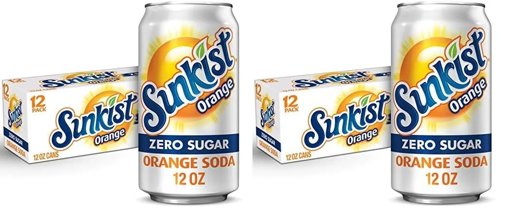 Sunkist Zero Sugar Orange Soda, 12 fl. oz. Cans, 12 Pack (Pack of 2)