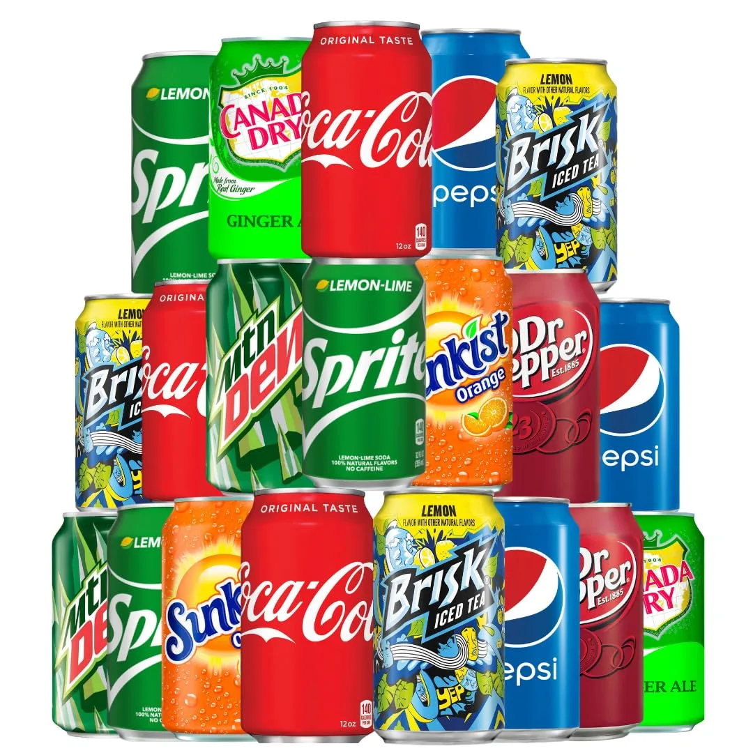 Soda Soft Drink Variety, 8 Flavor Soda Assortment Variety 12 Fl Oz. Cans (24 - Pack)