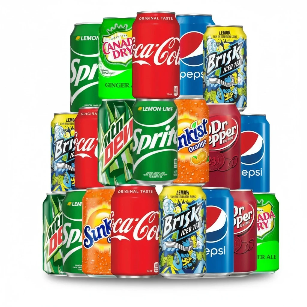Soda Soft Drink Variety, 8 Flavor Soda Assortment Variety 12 Fl Oz. Cans (24 - Pack)