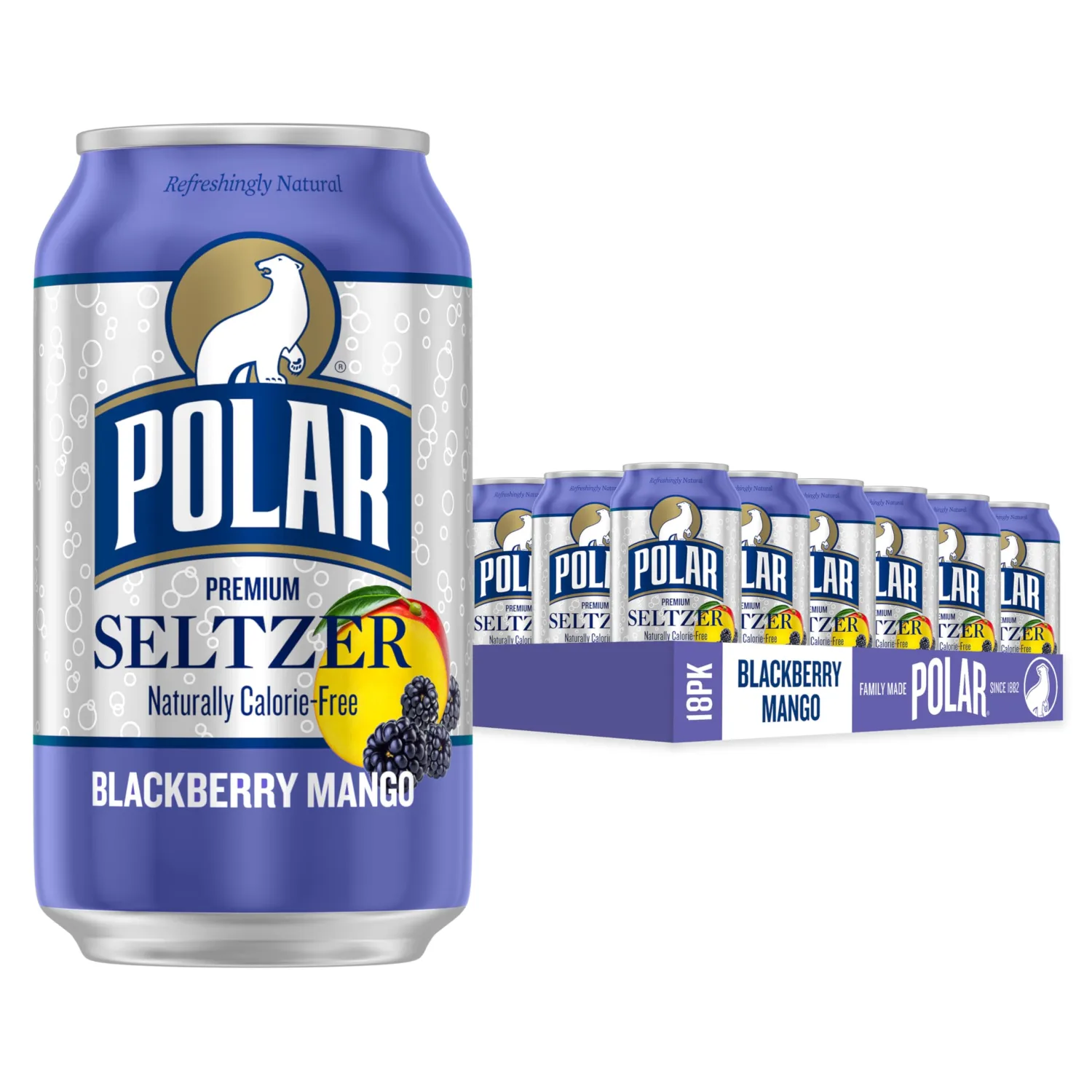 Polar Seltzer Water Blackberry Mango, 12 fl oz cans, 18 pack