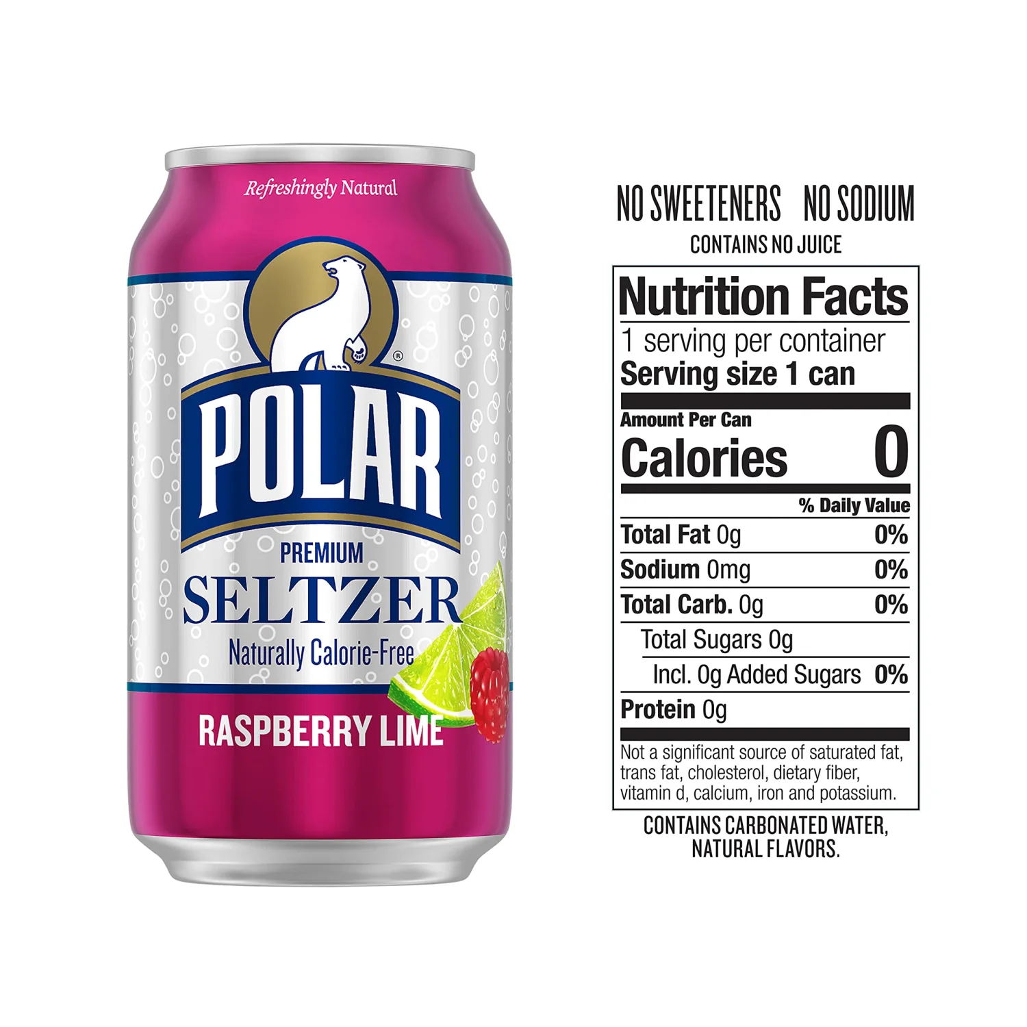 Polar Seltzer Water Raspberry Lime, 12 fl oz cans, 18 pack