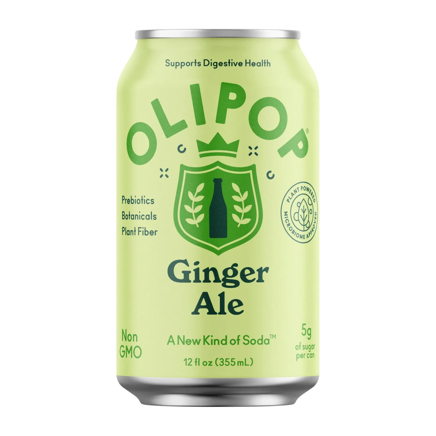 OLIPOP Prebiotic Soda Pop, Ginger Ale, Prebiotics, Botanicals, Plant Fiber, 12 fl oz can