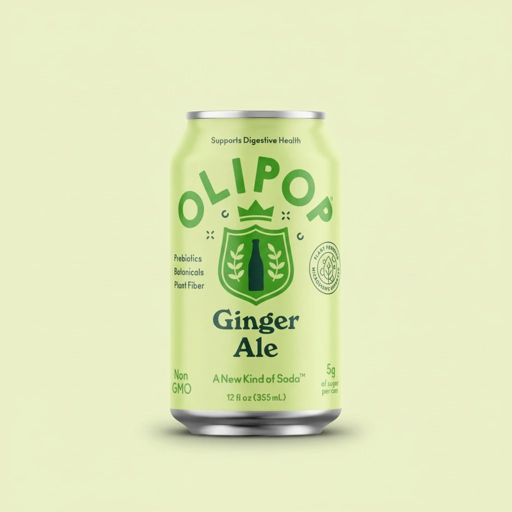 OLIPOP Prebiotic Soda Pop, Ginger Ale, Prebiotics, Botanicals, Plant Fiber, 12 fl oz can