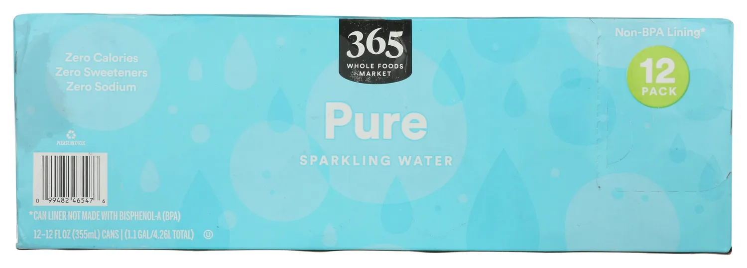 365 by Whole Foods Market, Plain Sparkling Water, 12 Fl Oz (Pack of 12)