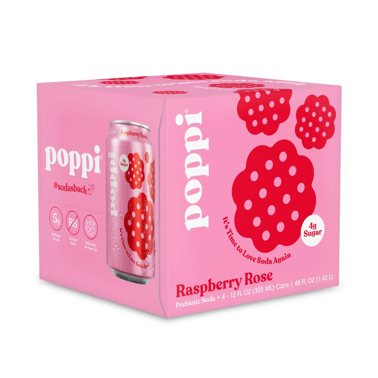 Poppi Raspberry Rose Prebiotic Soda 4PK, 12 FZ