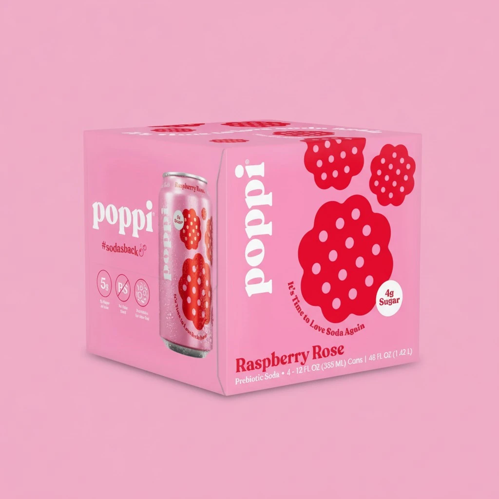 Poppi Raspberry Rose Prebiotic Soda 4PK, 12 FZ
