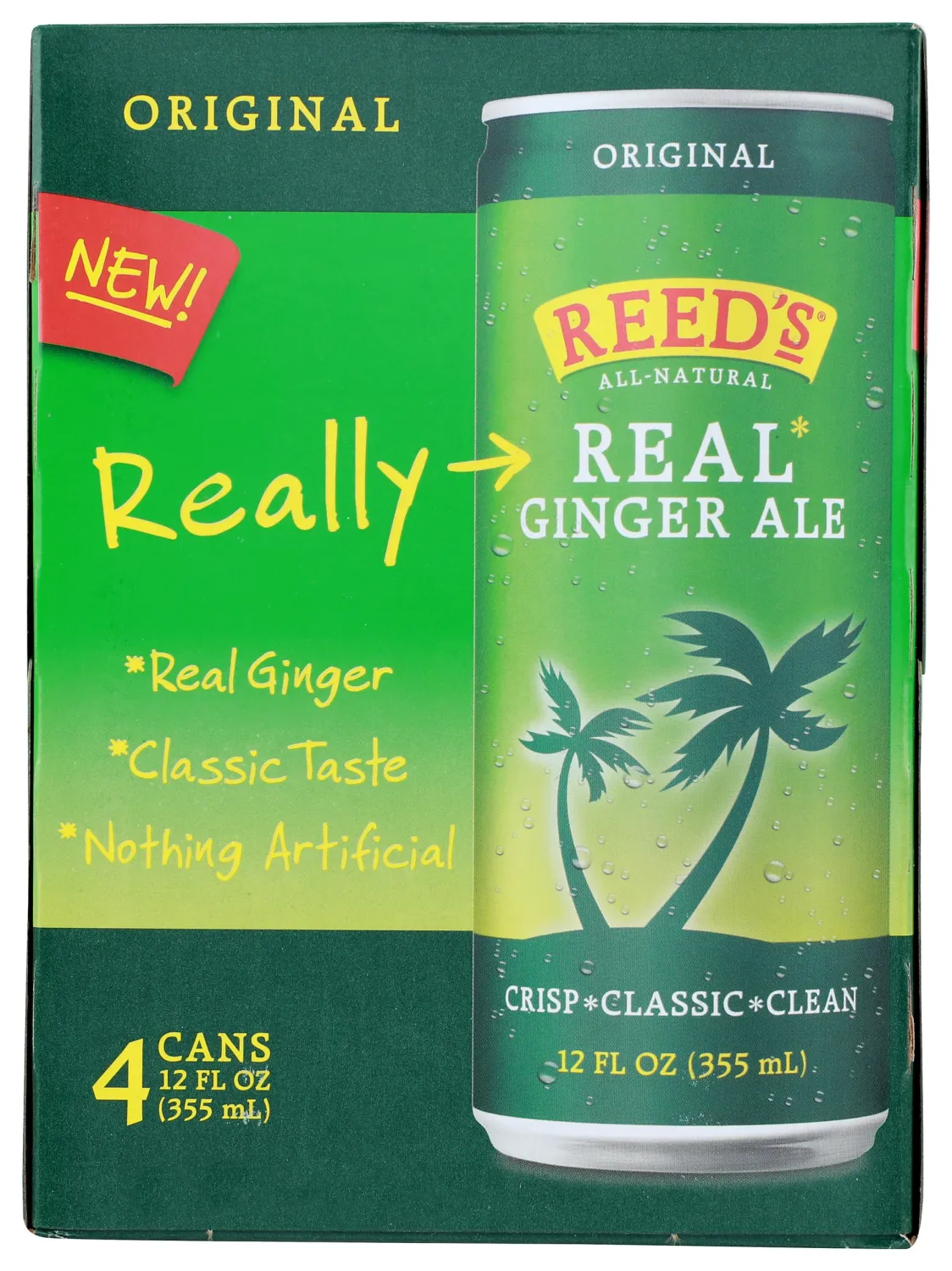 REEDS GINGER BREW Real Ginger Ale Soda 4 Pack, 12 FZ