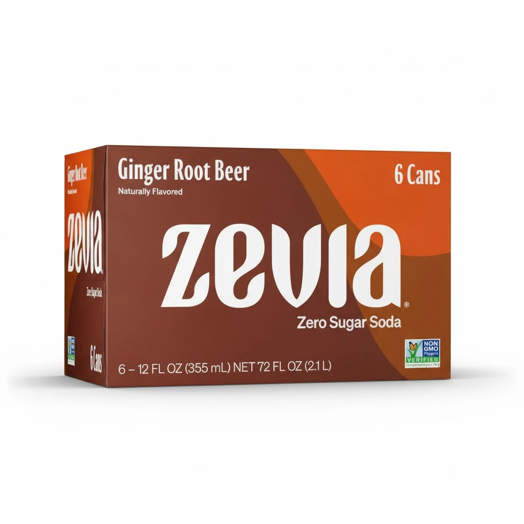 Zevia Ginger Root Beer, Zero Calorie Soda, 12 Fl Oz Cans, 6 Pack