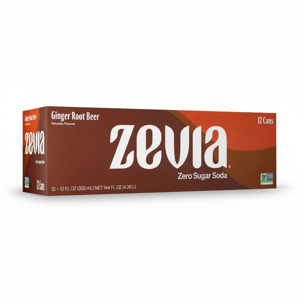 Zevia Zero Sugar Soda, Ginger Root Beer, 12 Ounce Cans (Pack of 12)