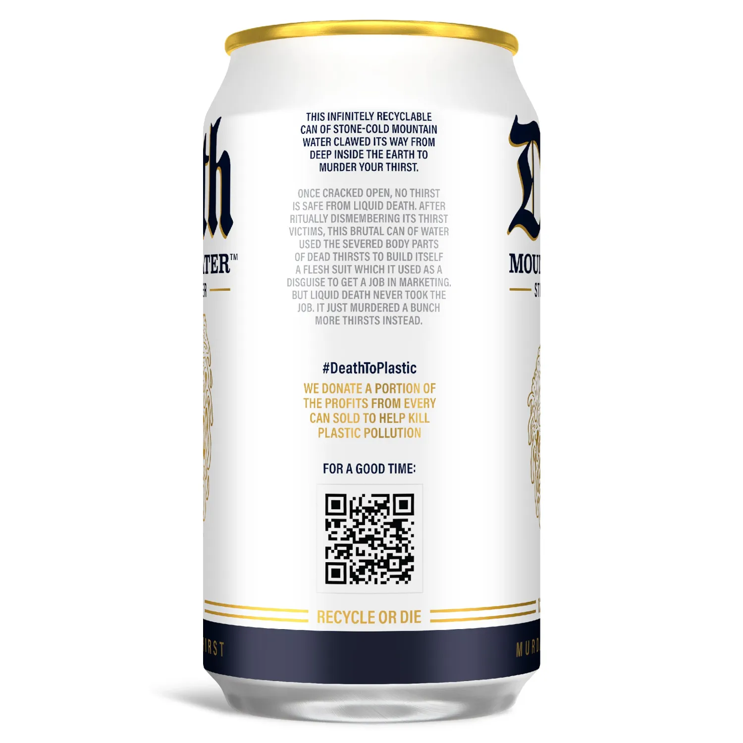 Liquid Death, Still Mountain Water, 12-Pack (12oz Cans), Real Mountain Source, Infinitely Recyclable Ice-Cold Cans, American Made