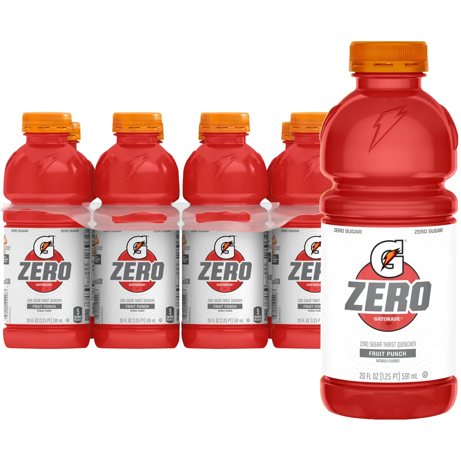 Gatorade Thirst Quencher Zero Sugar Sports Drink, Fruit Punch, 20oz Bottles, 8 Pack, Electrolytes for Rehydration