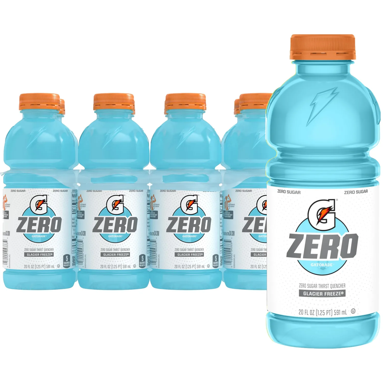 Gatorade Zero Sugar Thirst Quencher Sports Drink, Glacier Freeze, 20 Ounce Bottles (Pack of 8)