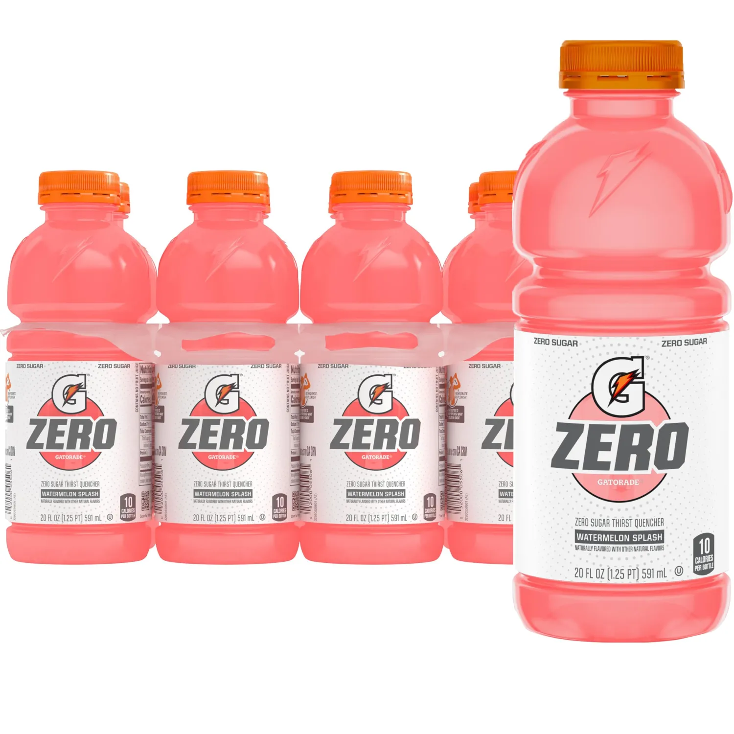 Gatorade Zero Sugar Thirst Quencher, Watermelon Splash, 20 fl oz Bottles, 8 Pack, Electrolytes for Rehydration
