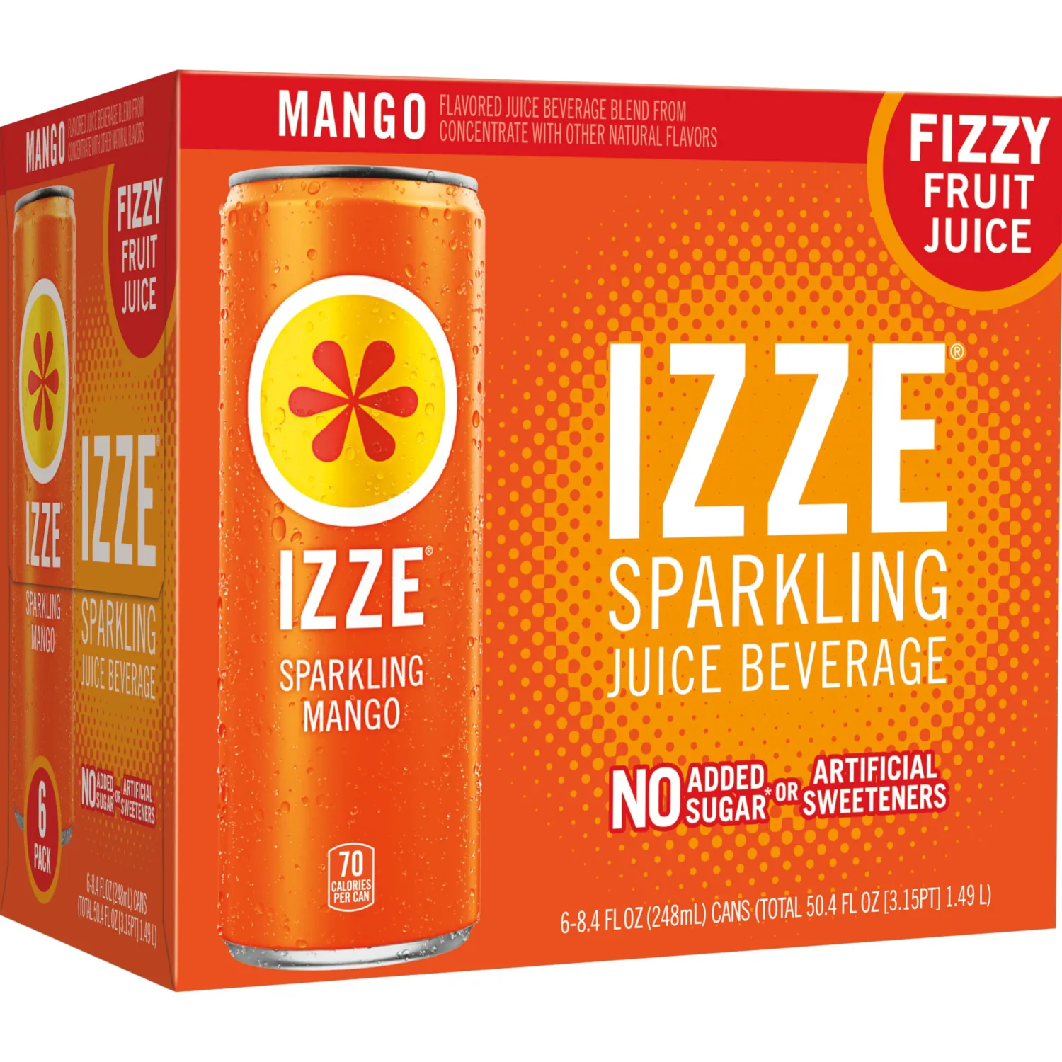 IZZE Sparkling Juice Beverage Blend, Mango, No Sugar Added, 8.4 FL OZ, 6 Cans