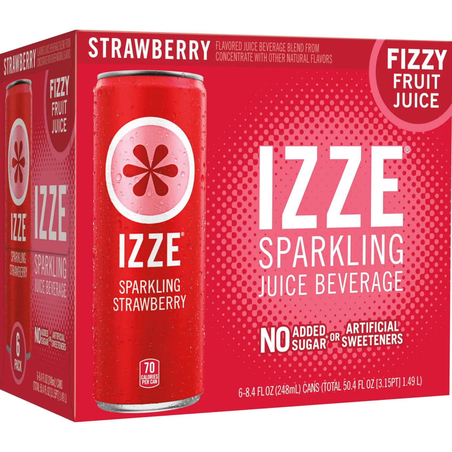 IZZE Sparkling Juice Beverage Blend, Strawberry, No Sugar Added, 8.4 FL OZ, 6 Cans