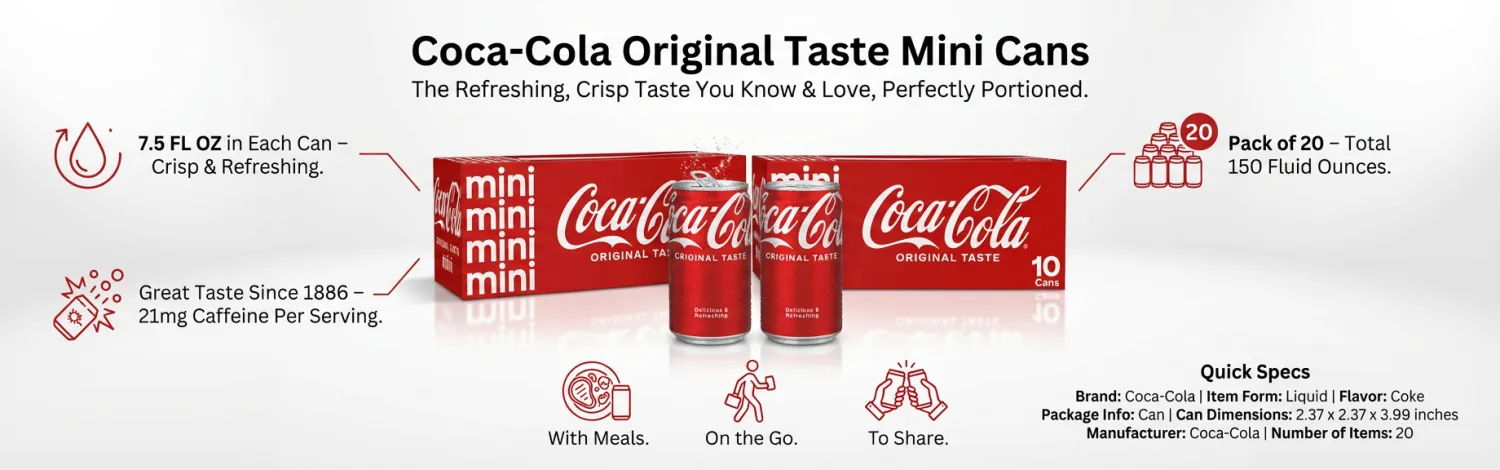 Coca-Cola Soda Soft Drink, 7.5 fl oz (Pack of 20)