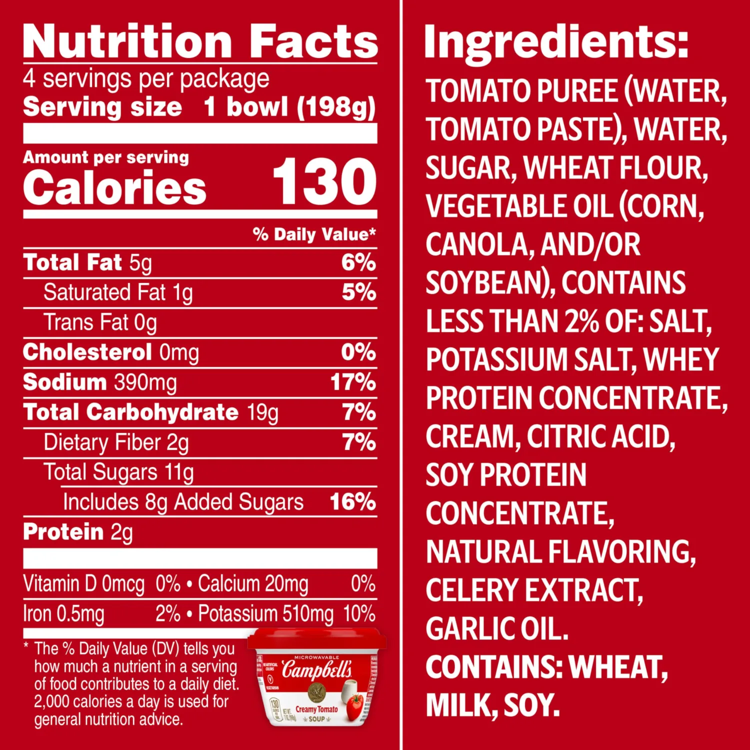 Campbell's Creamy Tomato Soup, 7 Oz Microwavable Bowl (Pack of 4)