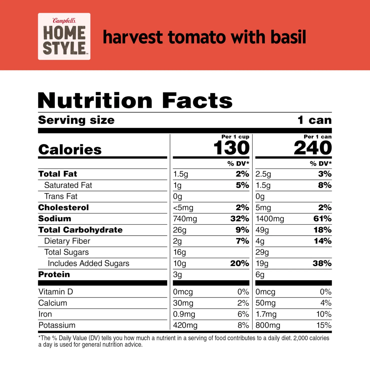 Campbell's Homestyle Harvest Tomato Soup With Basil, 16.3 OZ Can