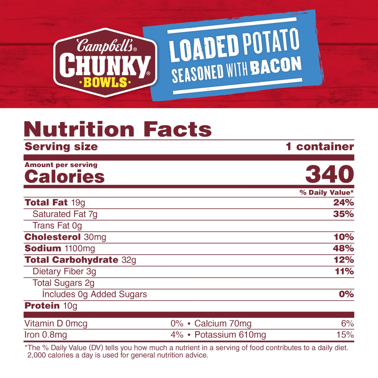 CAMPBELLS Loaded Potato Seasoned with Bacon Microwavable Soup Bowl, 15.25 OZ