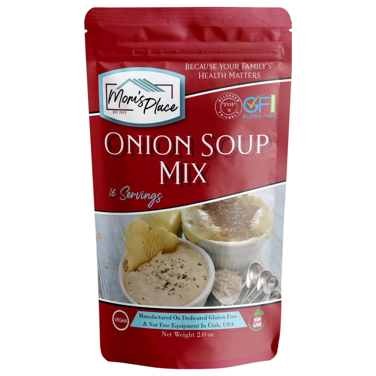 Mom’s Place Gluten-Free Onion Soup Mix or Chip Dip, Nut Free, Soy Free, Vegan, Dairy Free, 16 servings, 2.0 oz