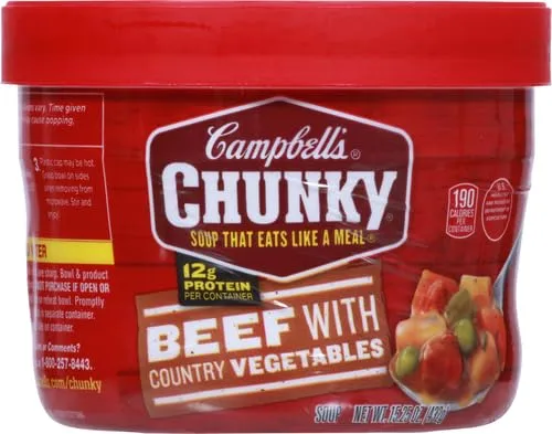 Campbell's Chunky Soup, Beef Soup with Country Vegetables, 15.25 oz Microwavable Bowl (Pack of 5)