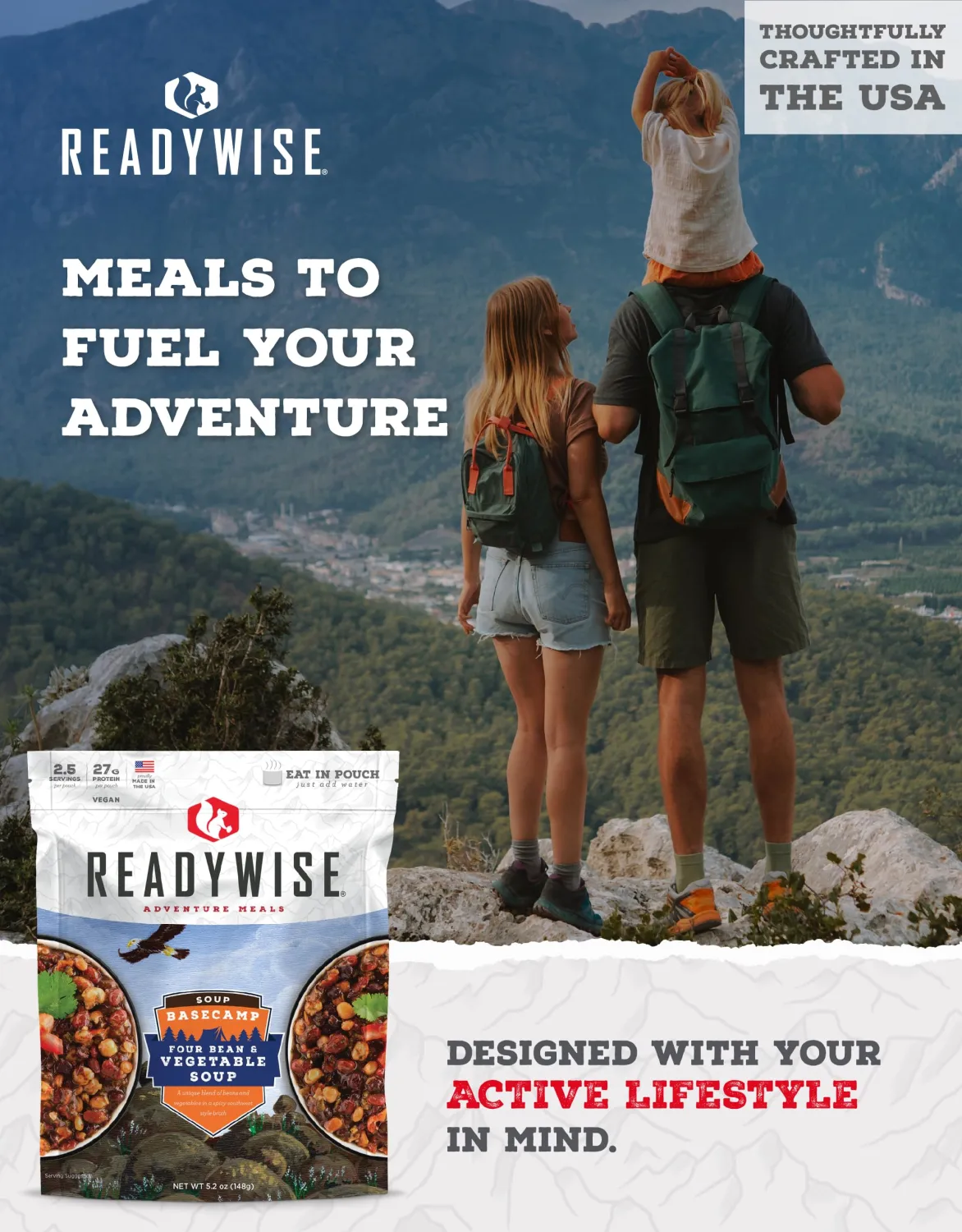 ReadyWise Adventure Meal Bean & Vegetable Soup, 2 Servings – Freeze-Dried MRE for Emergency Preparedness, Survival Food, Camping, Hiking, Backpacking, Long-Term Storage, and Disaster Readiness