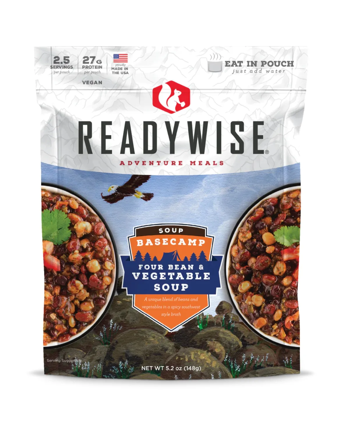 ReadyWise Adventure Meal Bean & Vegetable Soup, 2 Servings – Freeze-Dried MRE for Emergency Preparedness, Survival Food, Camping, Hiking, Backpacking, Long-Term Storage, and Disaster Readiness