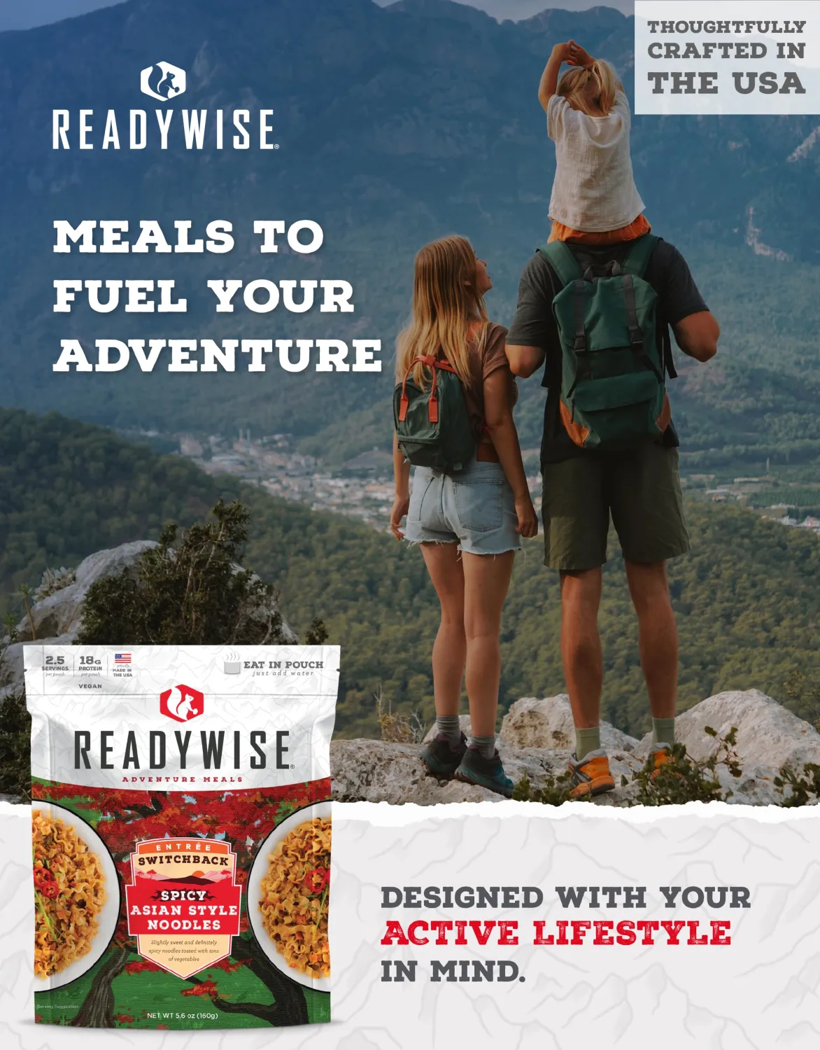 READYWISE - Adventure Meal, Spicy Asian Style Noodles, 2 Servings, Pack of 1, Emergency Preparedness, Freeze Dried Food, MRE, Snack Pack or Emergency Food, Backpacking, Camping, Hiking, and, Survival Provisions