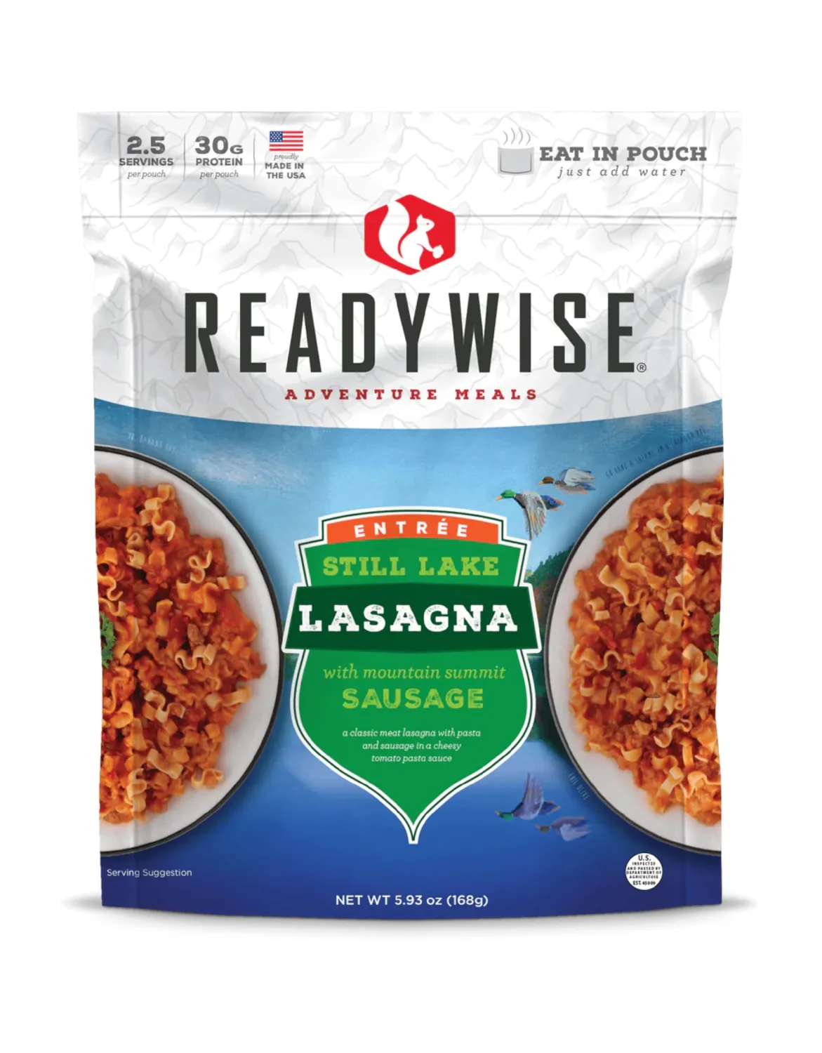 ReadyWise Adventure Meal Cheesy Lasagna, 2 Servings – Freeze-Dried MRE for Emergency Preparedness, Camping, Hiking, Backpacking, Survival Food, Long-Term Storage, and Disaster Readiness