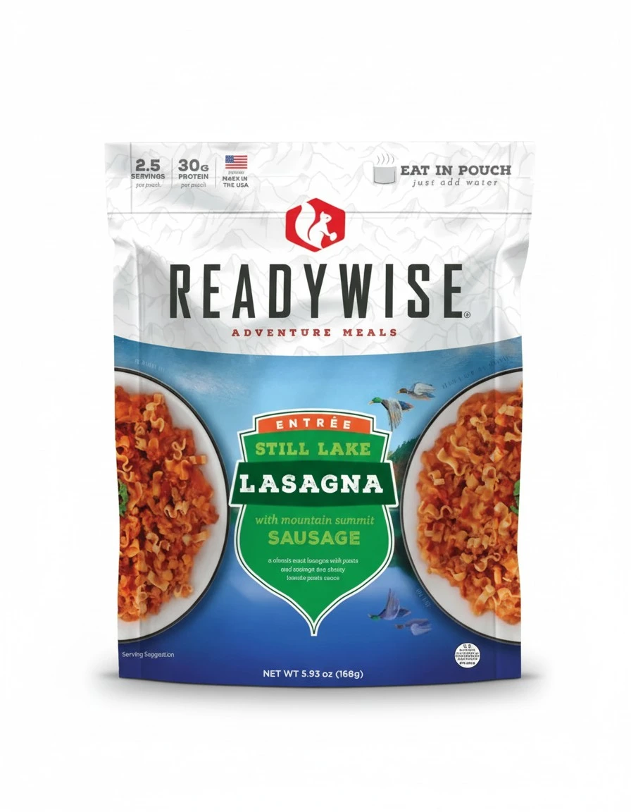 ReadyWise Adventure Meal Cheesy Lasagna, 2 Servings – Freeze-Dried MRE for Emergency Preparedness, Camping, Hiking, Backpacking, Survival Food, Long-Term Storage, and Disaster Readiness