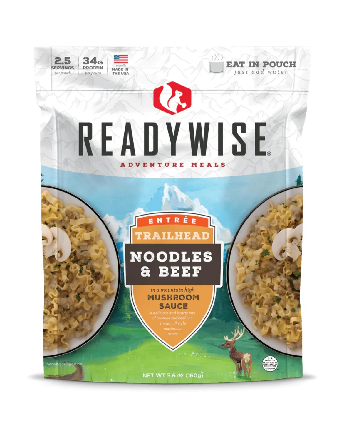 ReadyWise Adventure Meal Noodles & Beef with Mushroom Sauce, 2 Servings – Freeze-Dried MRE for Emergency Preparedness, Camping, Hiking, Backpacking, Survival Food, Long-Term Storage, and Disaster Readiness